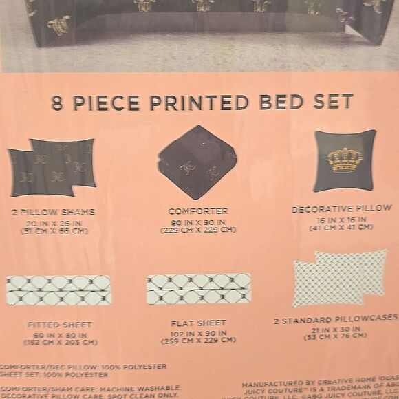 Juicy Couture Home Gold Foil JC Logo 8-PC Printed Queen Bed Set - Picture 4 of 6